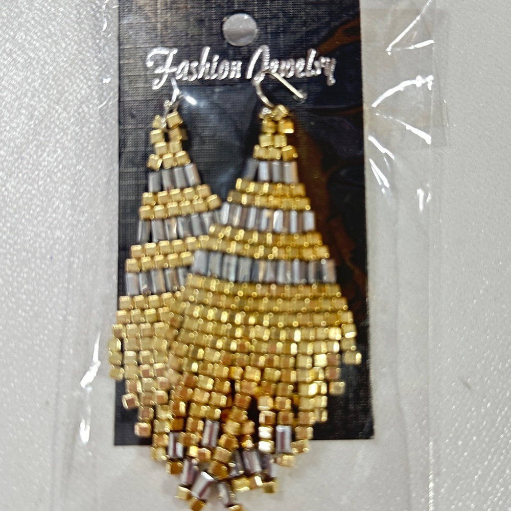 Metallic Gold SilverTassel Drop Earrings, Elegant Women’s Jewelry Accessories - Picture 4 of 4